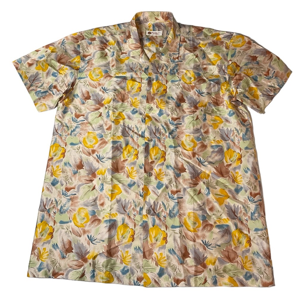 Shinawatra Thai Men's 100% Silk Short Sleeve Button Down Shirt Size Large